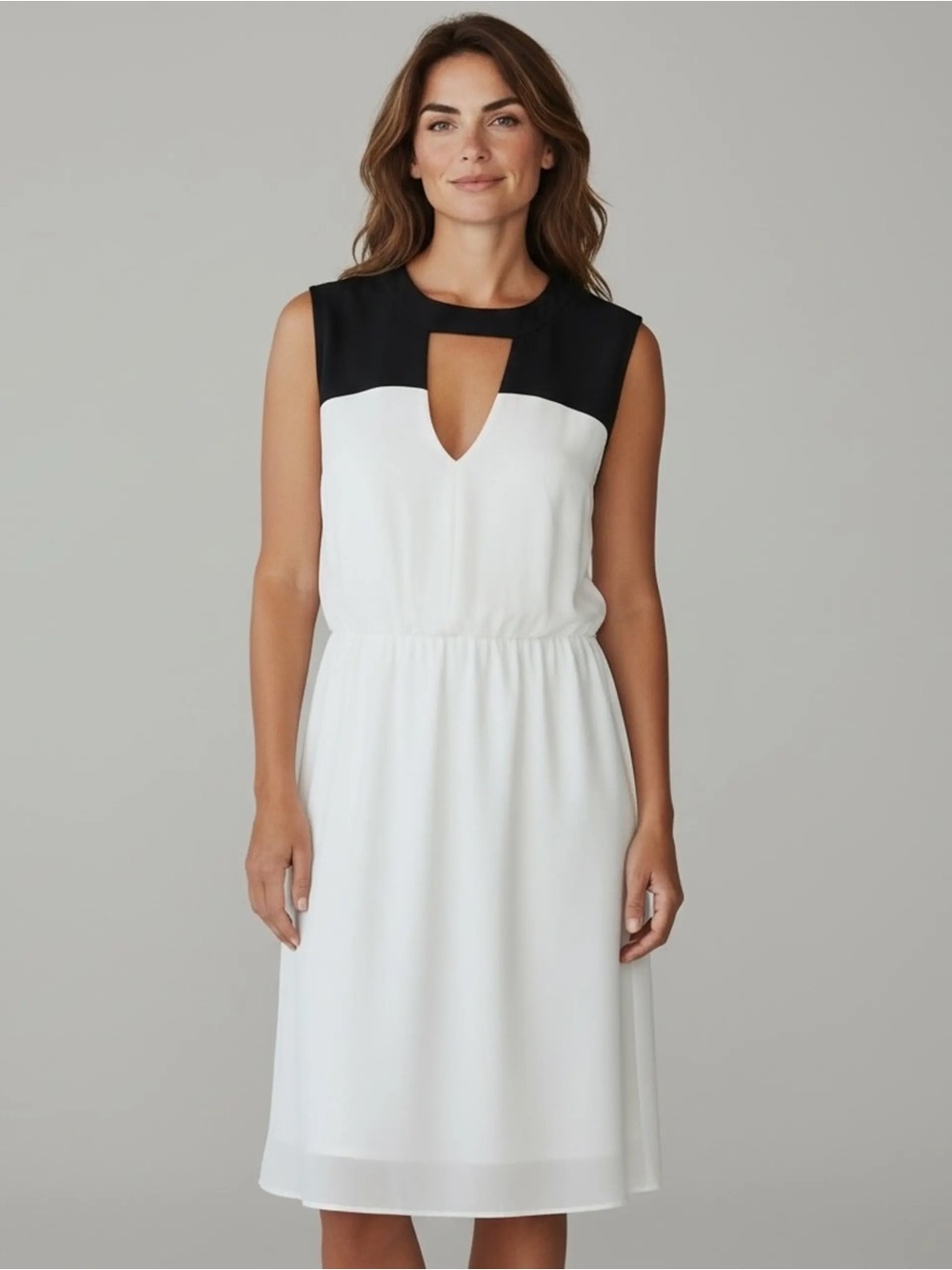 BCBGMaxAzria Black and White Colorblock Midi “Jimi” Dress - Size 10